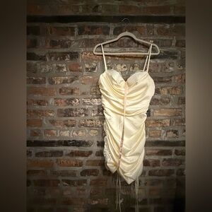 Oh Polly Cream Ruched Mini Dress